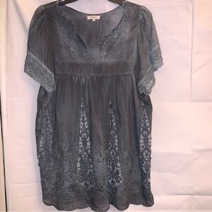 Sundance Sun-washed Grey Lace Crochet Blouse Bohemian-style Babydoll Top Large